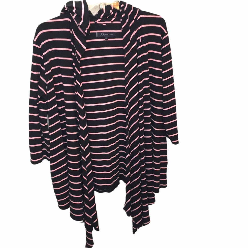 Anne Klein Pink Stripe Hoodie Cardigan